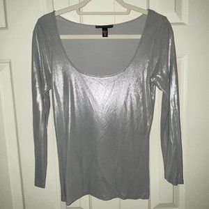 Ralph Lauren Black Label NWOT Long Sleeve Metallic Silver Top Size M